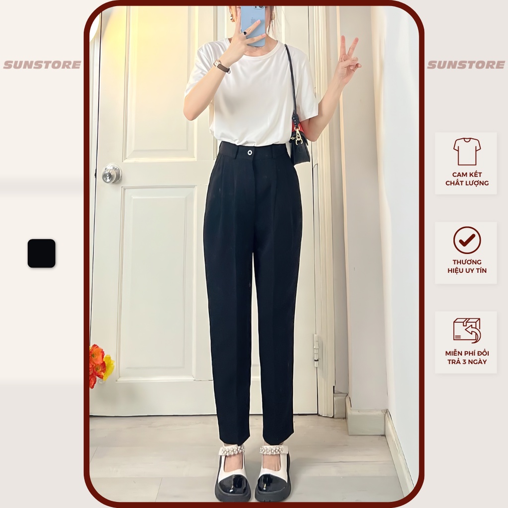 Quần baggy nữ cạp lưng cao đi học đi làm cạp có đai đeo dây nịt màu đen Q02 - Sunstore