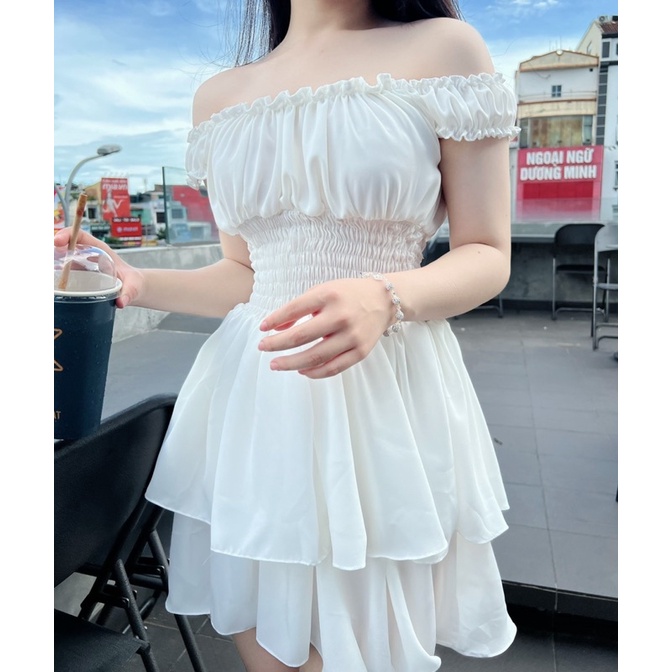 Váy Trắng Trễ Vai Huri Dress EDA - Đầm Nữ Đi Chơi Dự Tiệc Dáng Xoè 2 tầng