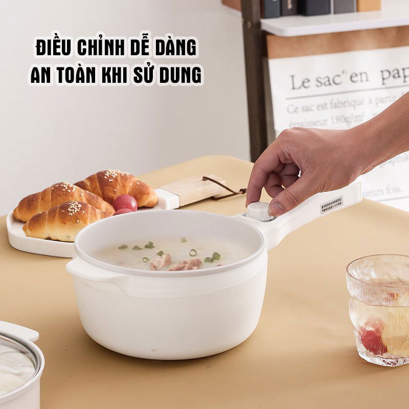 Nồi lẩu mini đa năng, nồi lẩu điện - TẶNG kèm giá hấp đa năng- Nướng, lẩu, chiên chống dính siêu tốt!