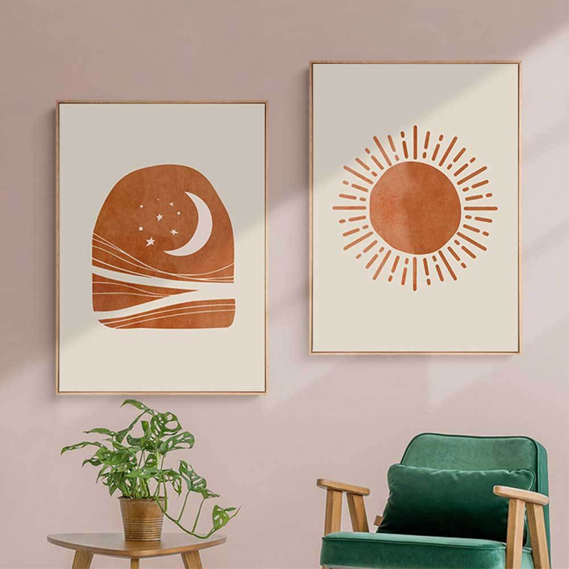 Tranh vải canvas treo tường hình mặt trăng/ mặt trời phong cách Bắc Âu hiện đại