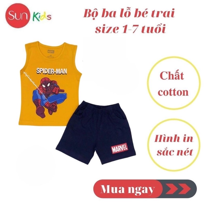 Đồ bộ bé trai, bộ ba lỗ cho bé chất thun cotton, nhiều màu, size 1-7 tuổi - SUNKIDS1