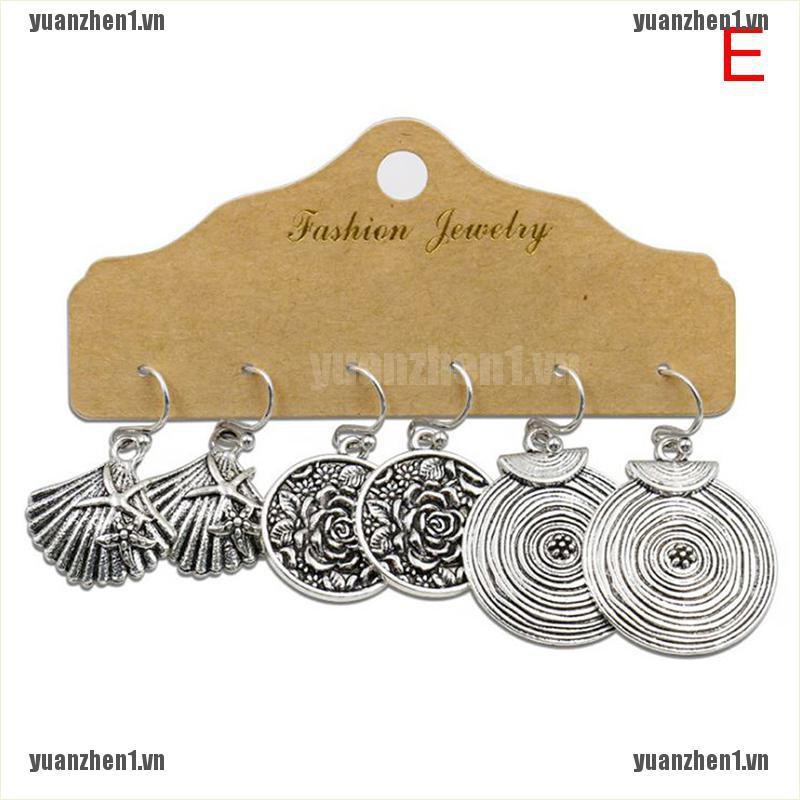 [YUANZHEN1] Set 3 Đôi Bông Tai Tua Rua Đính Ngọc Lam Phong Cách Dân Tộc Cổ Điển