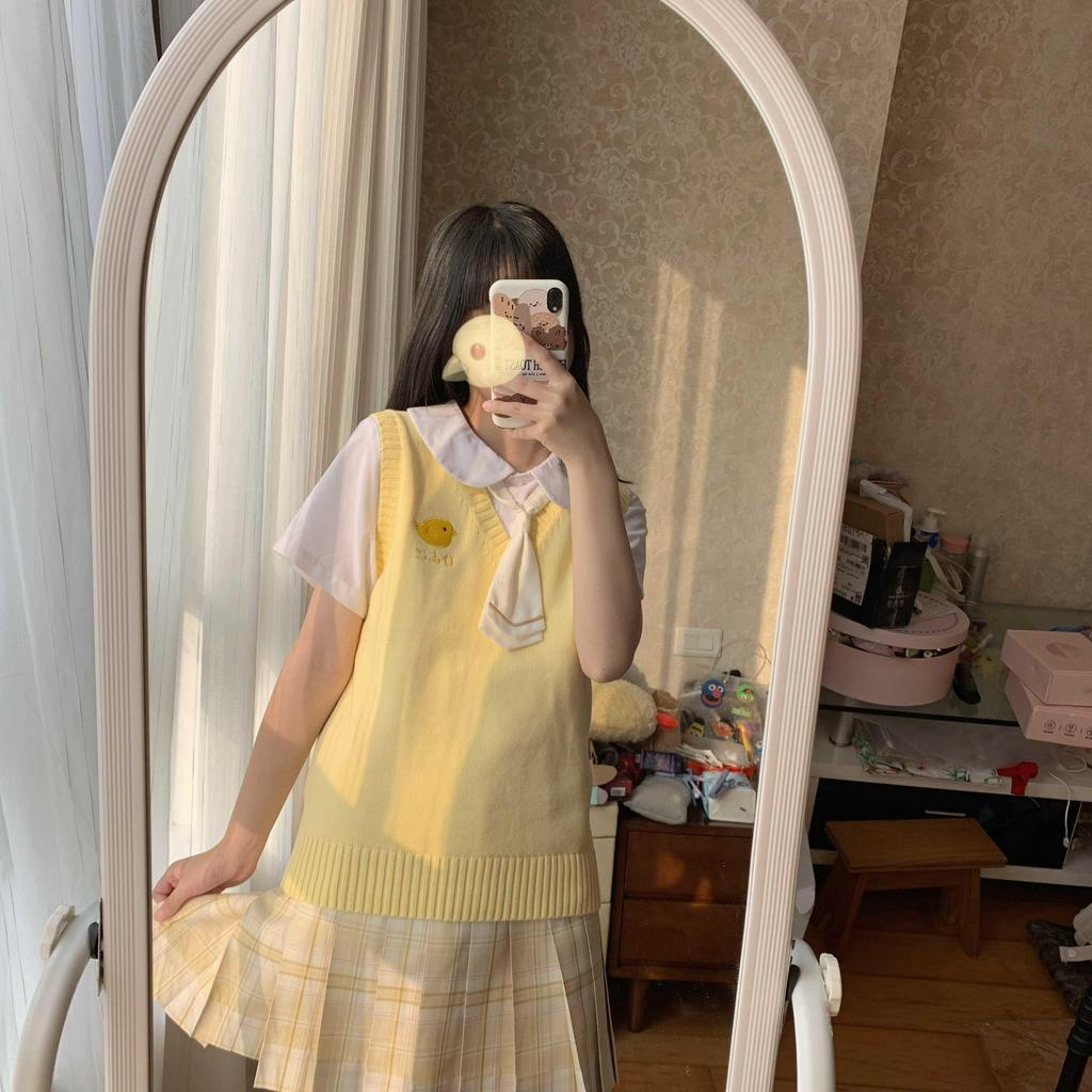 Áo Sweater Dệt Kim Không Tay Phong Cách Nhật Bản Xinh Xắn Dành Cho Nữ