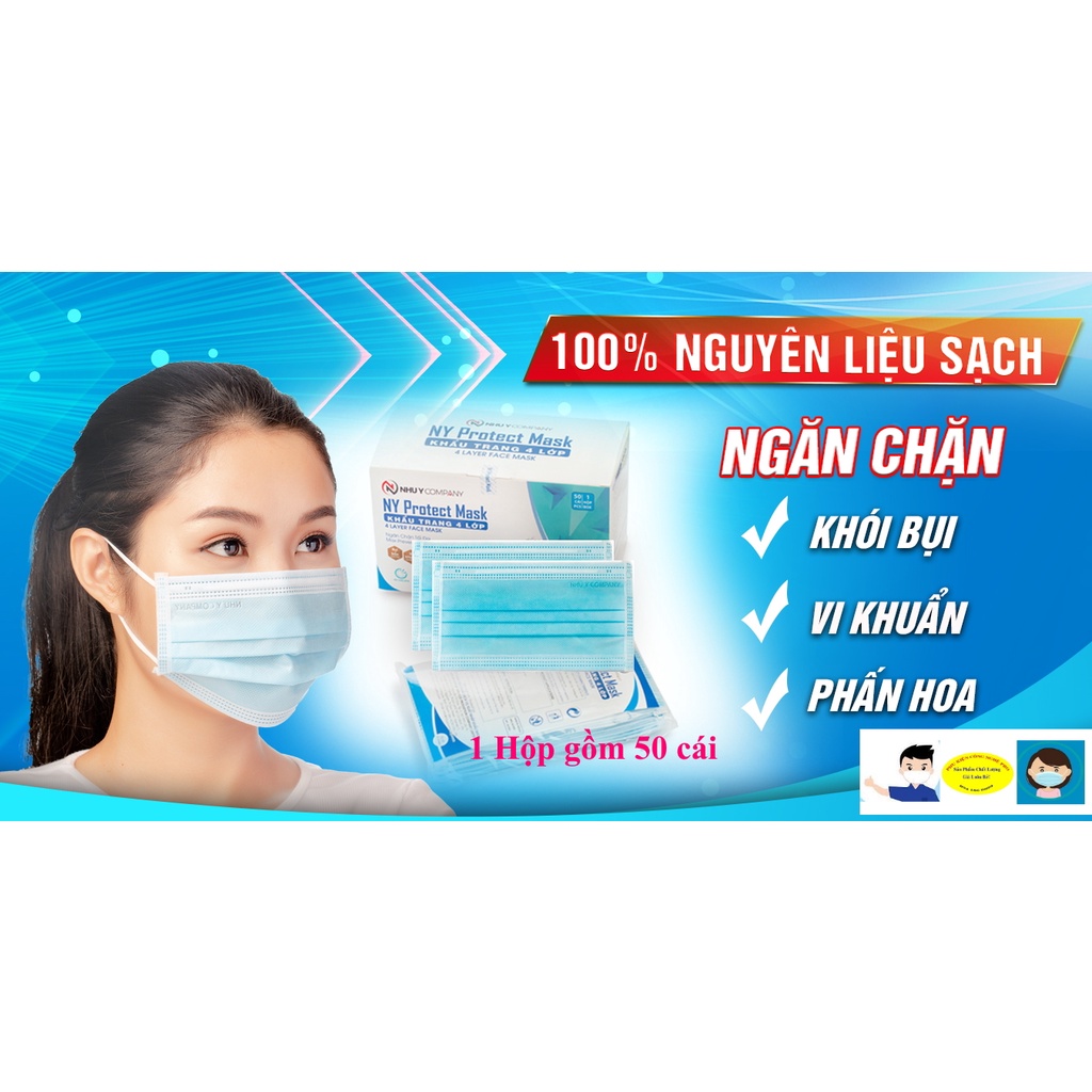 1 HỘP Khẩu trang 4 lớp NY Protect Mask Ngăn ngừa Bụi bẩn Kháng khuẩn Chống nắng Bảo vệ sức khỏe Thương hiệu Như Ý