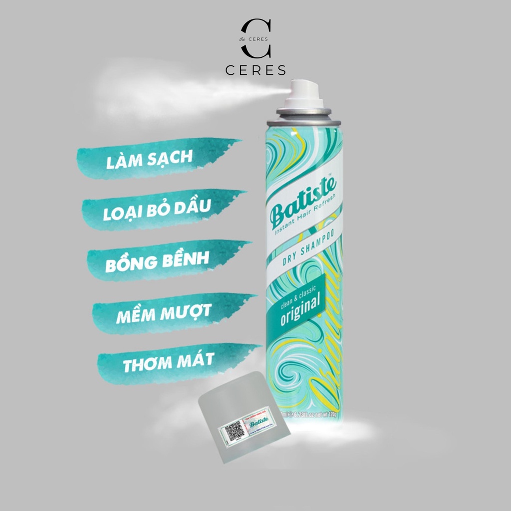 Dầu Gội Khô Batiste - Dầu Gội Dầu Khô Dry Shampoo - Xịt Tóc Khô Bồng Bềnh Tức Thì 200ml