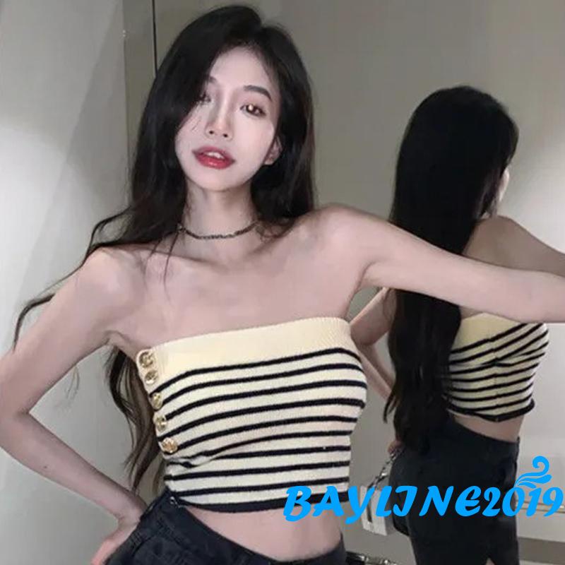 Áo Lửng Hai Dây Ôm Dáng Họa Tiết Kẻ Sọc Thời Trang Mùa Hè Cho Nữ