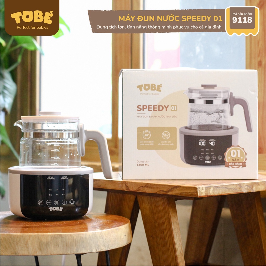 Máy đun và hâm nước pha sữa Speedy 01 Tobé dung tích 1.4L, khử Clo tồn dư trong nước chỉ trong 5 phút an toàn tiện lợi