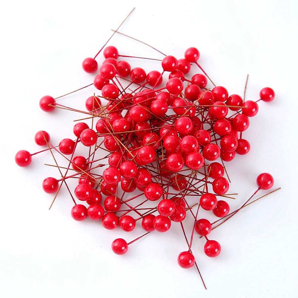 50pcs Mini Red Cherry Plastic Berry Artificial Flower Pearlescent Wedding DIY Christmas Decoration
