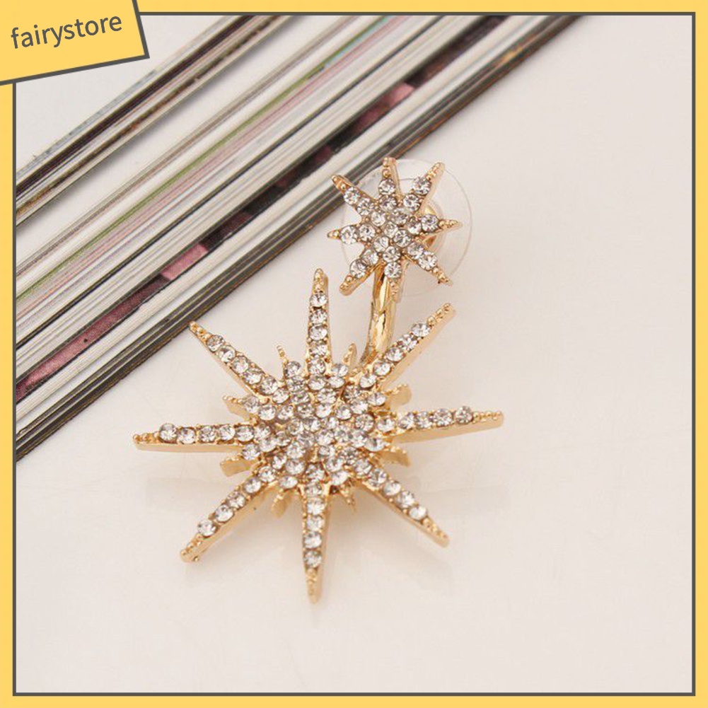 1 Khuyên Tai Hình Bông Tuyết / Lục Giác Đính Đá Thời Trang