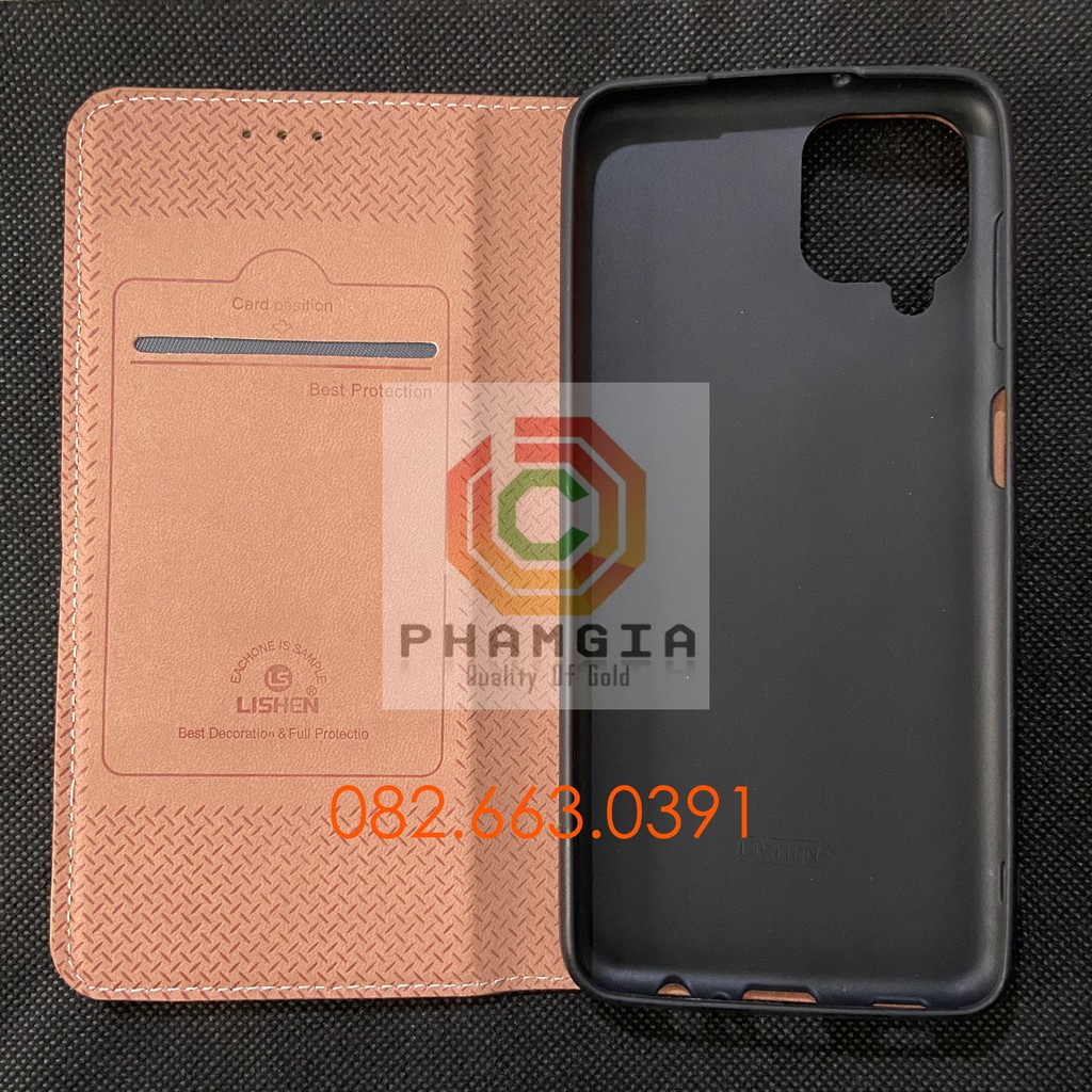 Bao da Samsung A12 không quai cài hiệu Lishẹn chất da siêu đẹp siêu mịn