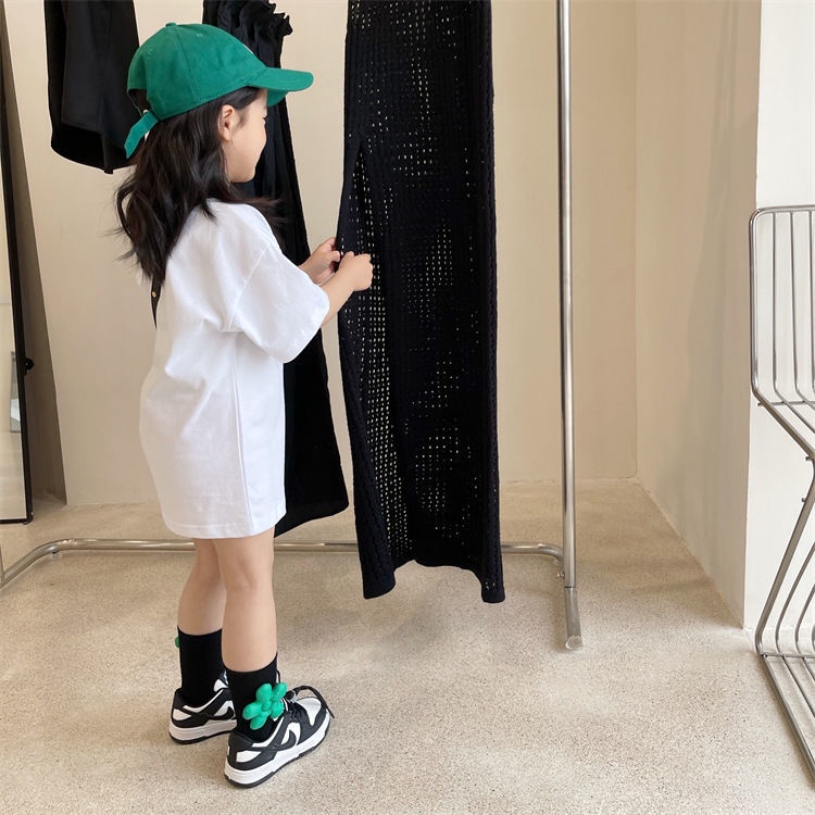 Đầm Thun Cotton Tay Ngắn Cổ Tròn Thoải Mái Dễ Phối Đồ Phong Cách Hàn Quốc Thời Trang Mùa Hè Cho Bé Gái