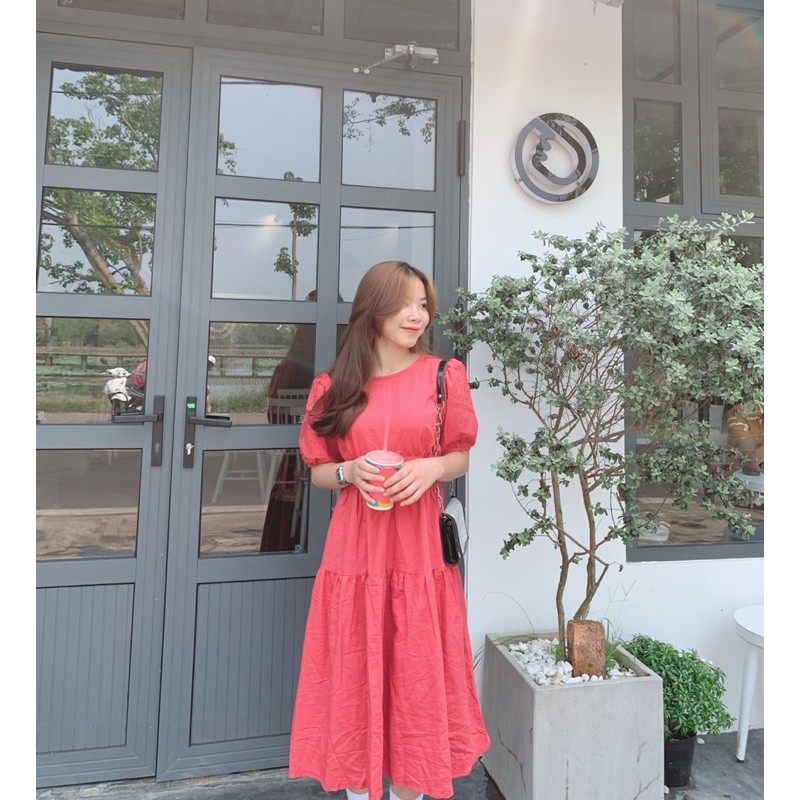 Đầm linen tưng tầng