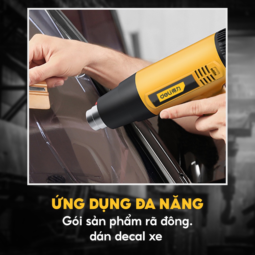 Máy Khò Nhiệt, Thổi Hơi Nóng 1500W 220V [Bảo Hành 12 Tháng] - Nhập Khẩu Chính Hãng - Khò Dán Xe Máy Xe Hơi - Deli DL5200