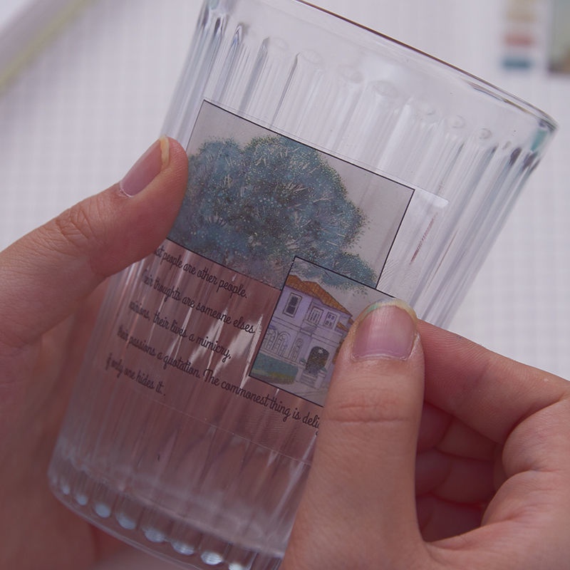 Băng keo washi tape phong cảnh kèm chữ giấy PET - 6 mẫu