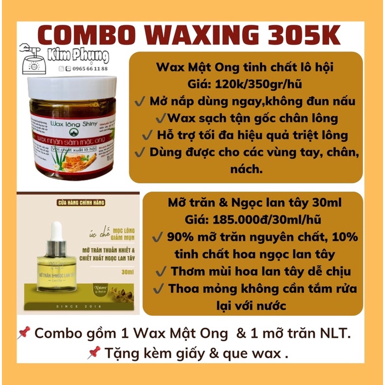 Combo sáp wax mật ong tinh chất lô hội nhâm sâm &mỡ trăn ngọc lan tây triệt lông nách, tay chân, tặng kèm que giấy wax