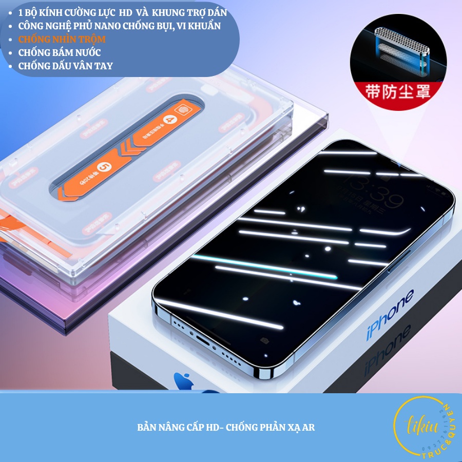 Kính Cường Lực MAGICBOX TIKIU Cao Cấp Cho 12 13 14 Khung Dán Tự Động Kéo Hít Chân Không Độ Cứng Cao