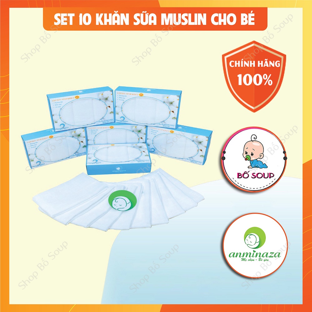 Khăn sữa sợi tre cao cấp Muslin kháng khuẩn, khử mùi, siêu thấm hút, mềm mịn 3 lớp Anminaza Việt Nam