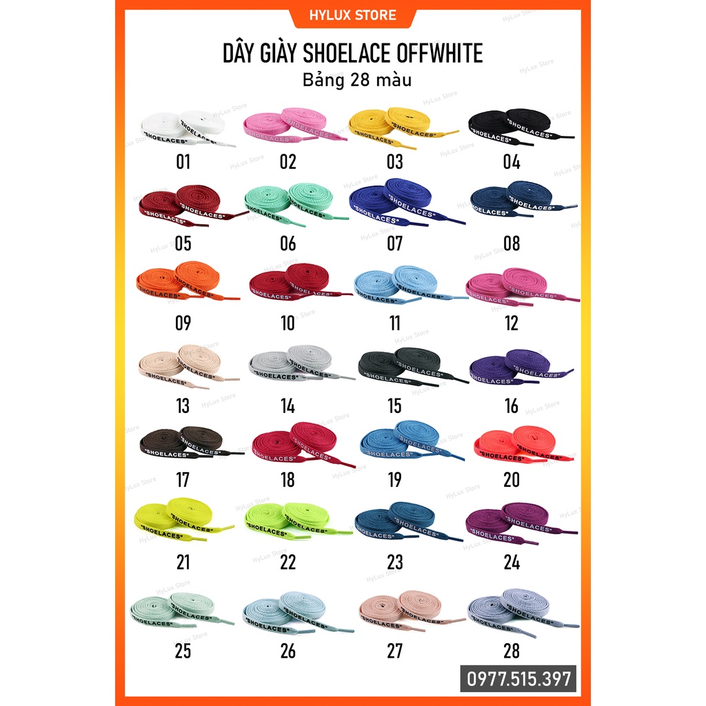 [28 màu] Dây giày OFFWHITE có chữ Shoelace ở đuôi - 12 màu đầu