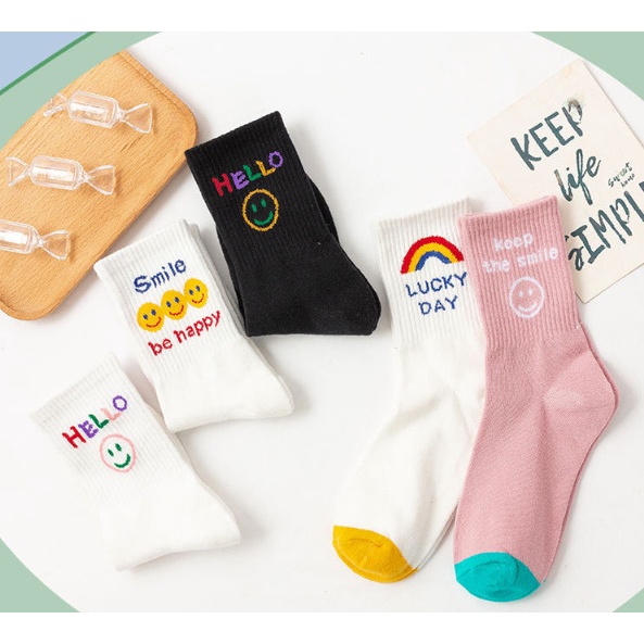 Vớ Tất Mặt Cười Happy cổ cao phong cách Hàn Quốc siêu dễ thương dành cho nữ.