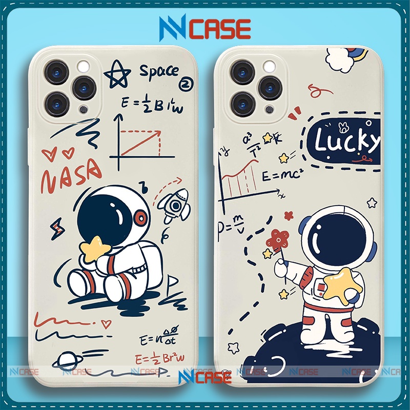 Ốp lưng iPhone Phi hành gia cute cạnh viền vuông silicon mềm dẻo cho iphone 6/6s/7/8/X/XS/11/12/13 Pro Plus Max