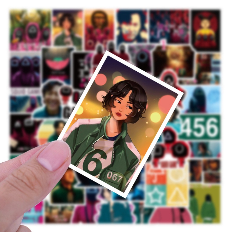 Set 50 hình dán họa tiết Squid Game hình tròn để trang trí cho sổ tay/ máy tính/ ván trượt/ điện thoại di động