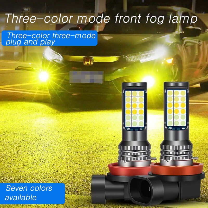 Set 2 Đèn LED Sương Mù 3 Màu H11 H7 H4 9006 H3 H8 HB3 HB4 Màu Xanh Dương Chanh Trắng