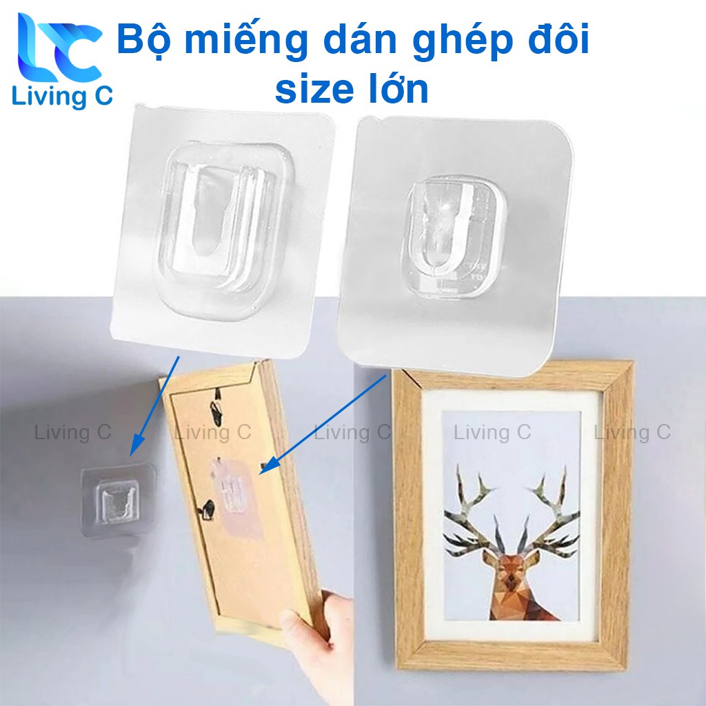 Miếng dán tường ghép chữ U và chữ T loại lớn Living C, bộ móc dán treo ổ điện, treo tranh, gương dán tường _UTL