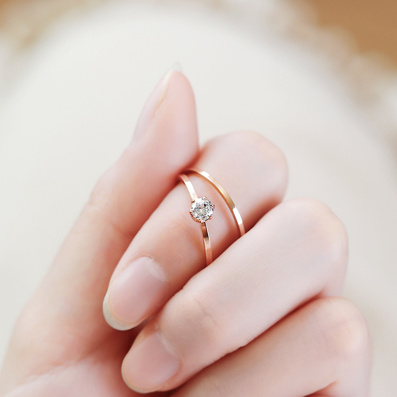 Nhẫn MAYEBE LAVEND bằng titan mạ vàng 18K đính kim cương nhân tạo phong cách Hàn Quốc