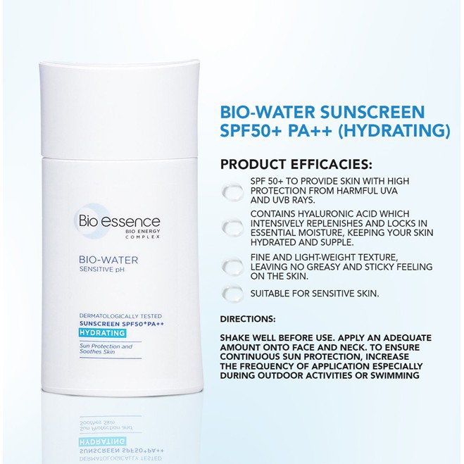 Kem Chống Nắng Bio-essence Bio-Water Hydrating Sunscreen Dưỡng Ẩm Da SPF50+/PA++ 40ml