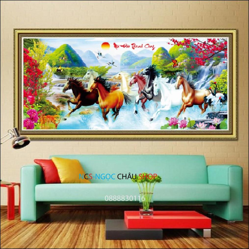 Tranh chấm đá (đính đá} Mã đáo thành công khổ lớn VS002 Kích thước:200x90Cm NCS-NGỌC CHÂU SHOP