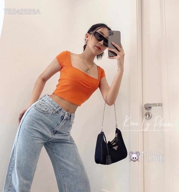 Áo crt cúp ngực cổ vuông - áo croptop