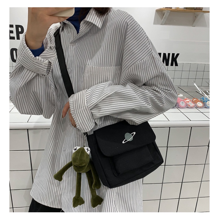 Túi Vải Canvas Đeo Vai Hình Vuông Cỡ Lớn Có Khóa Kéo Phong Cách Hàn Quốc Thời Trang Cho Nữ