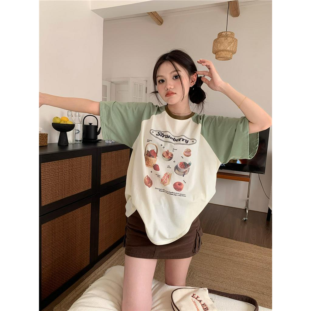 Áo Thun Raglan Tay Ngắn Màu Sắc Tương Phản Dễ Phối Đồ 62747