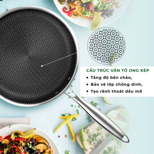Chảo chống dính vân tổ ong sâu lòng size 32cm, chống dính, phù hợp mọi loại bếp