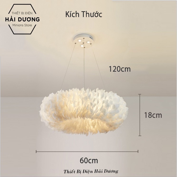 Đèn Chùm Lông Vũ Vòng Tròn 60cm Phong Cách Bắc Âu Decor Lighting - 3 Chế Độ Ánh Sáng - Đã Bao Gồm Bóng