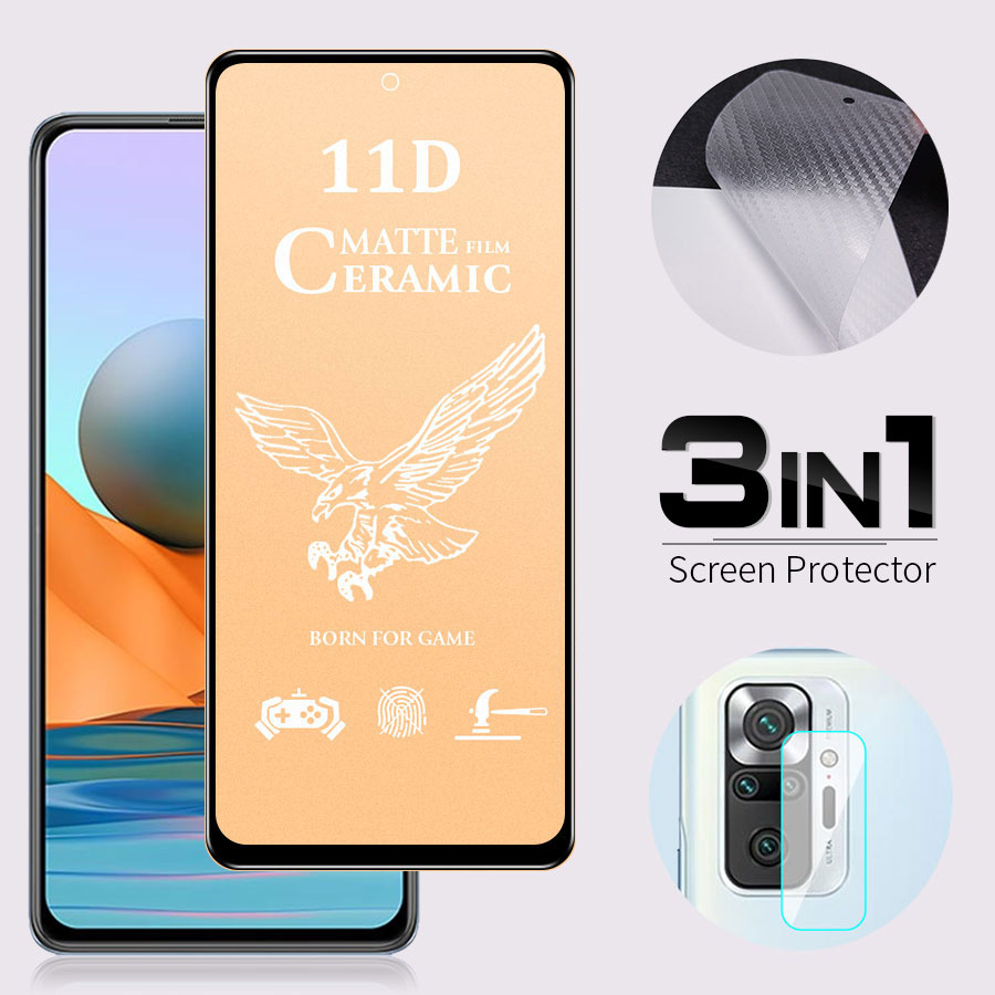 Kính cường lực màn hình/ máy ảnh chống bám vân tay dẻo dai dành cho Xiaomi Mi Redmi Note 8 9 10 Pro 10s 3 trong 1
