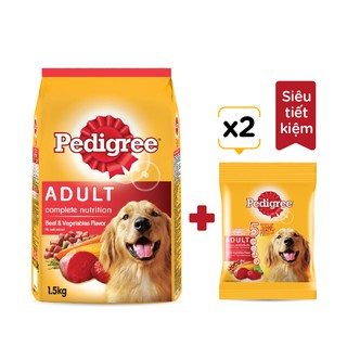 Bộ thức ăn dạng hạt chó lớn Pedigree vị thịt bò & rau củ túi 1.5kg +kèm 2 túi 100g