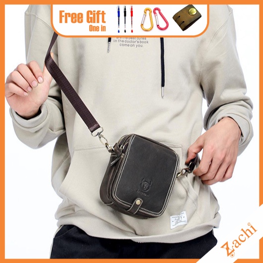 Túi Đeo Chéo Mini Nhỏ Gọn ZACHI Da Bò Thật Hàng Đẹp Cao Cấp Xám/Bò T08