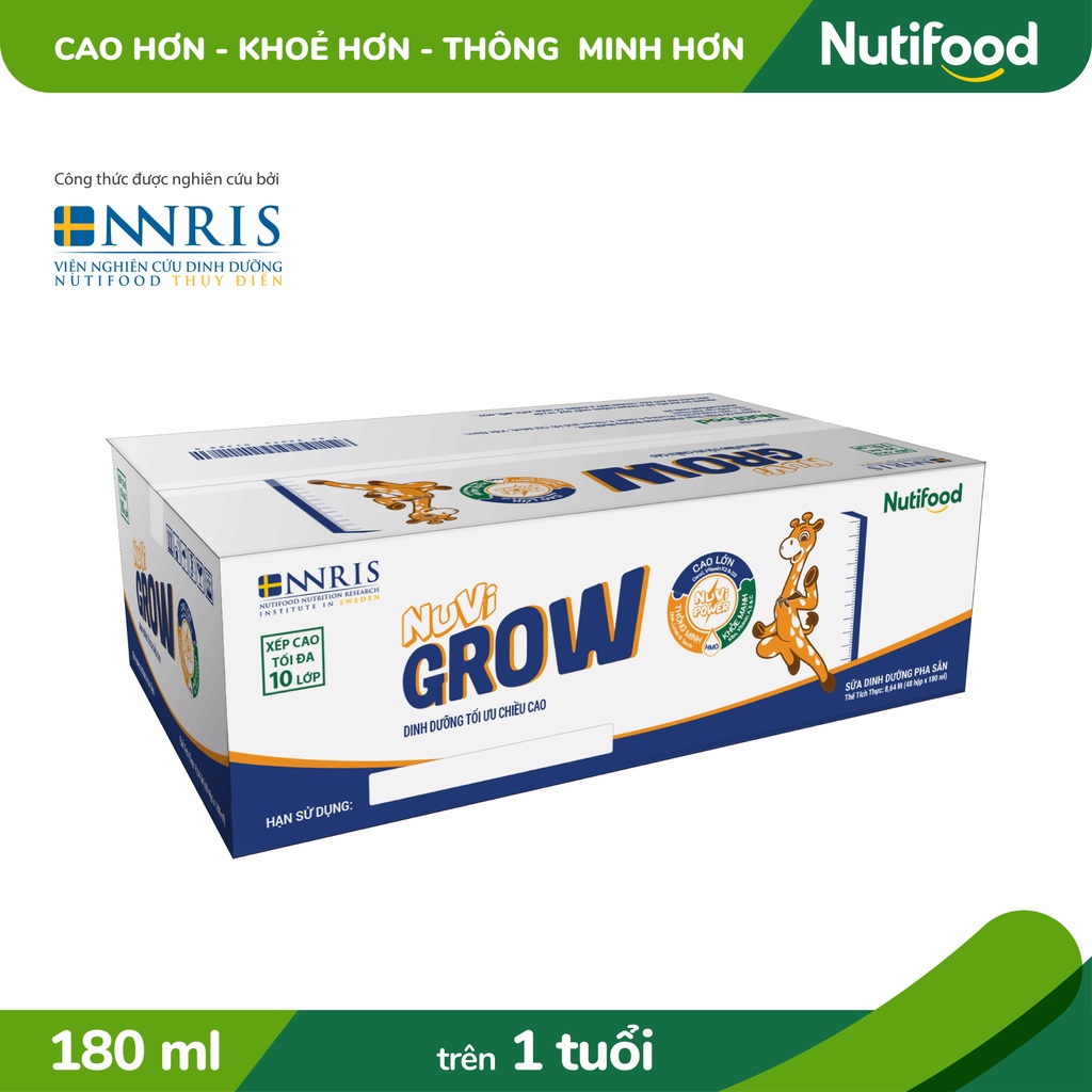 Thùng 48 Hộp Sữa Bột Pha Sẵn NUVI GROW 180ml_PHÁT TRIỂN CHIỀU CAO