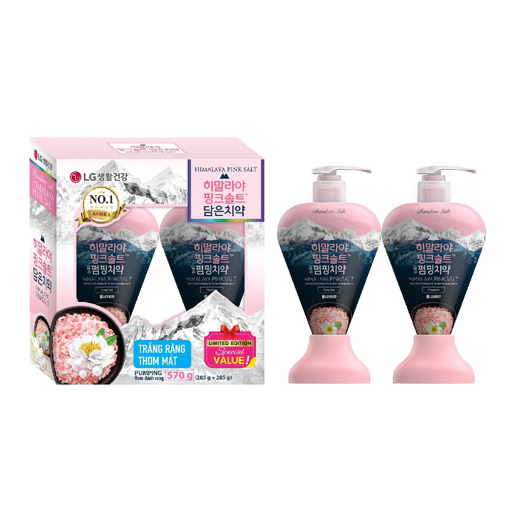 Combo 2 Kem đánh răng Bamboo Salt Himalaya Pink Salt Floral Mint (Set hộp quà) - Hương Hoa Bạc Hà (285gx2)