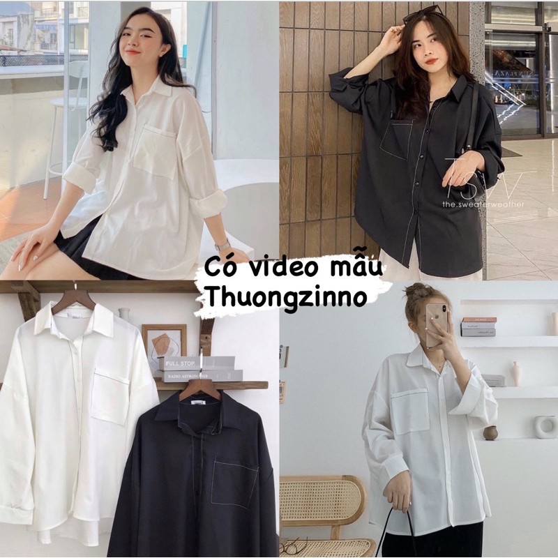 [ Mã WASTAPR giảm 10K đơn 50K] [Ảnh thật/Video]Áo sơ mi oversize viền chỉ nổi phong cách Hàn Quốc