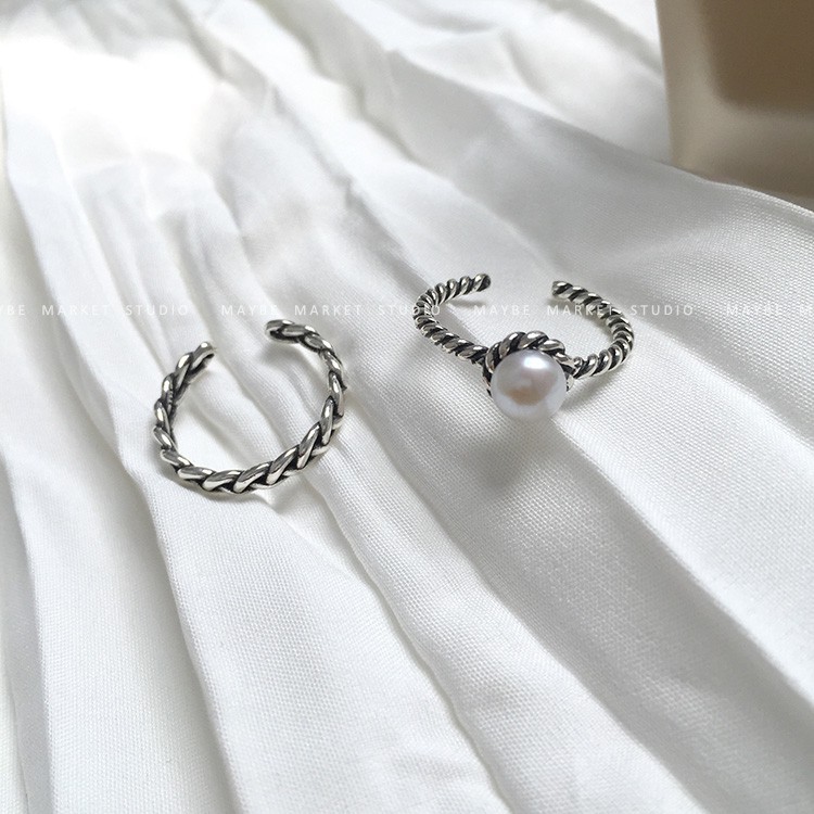 Set 2 nhẫn họa tiết bện đính ngọc trai phong cách Retro Hàn Quốc B15