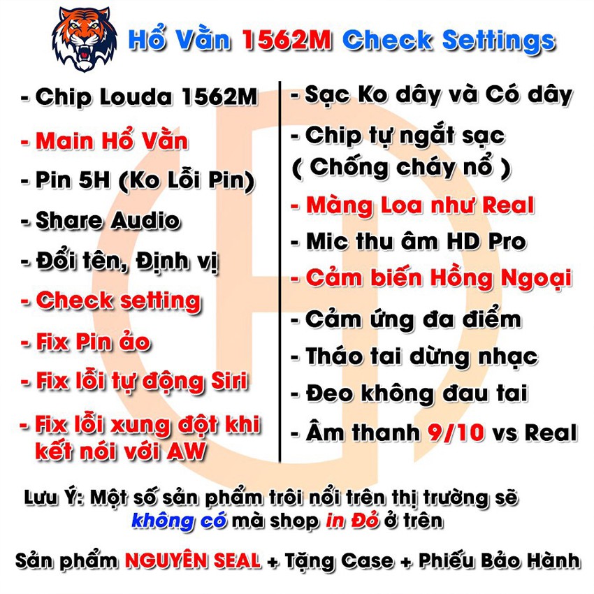 [Bản Hổ Vằn] Tai nghe Bluetooth Chip Louda 1562M Plus - Bản cao cấp số 1: Check Setting, Định vị, Đổi tên...tại Ecomtop