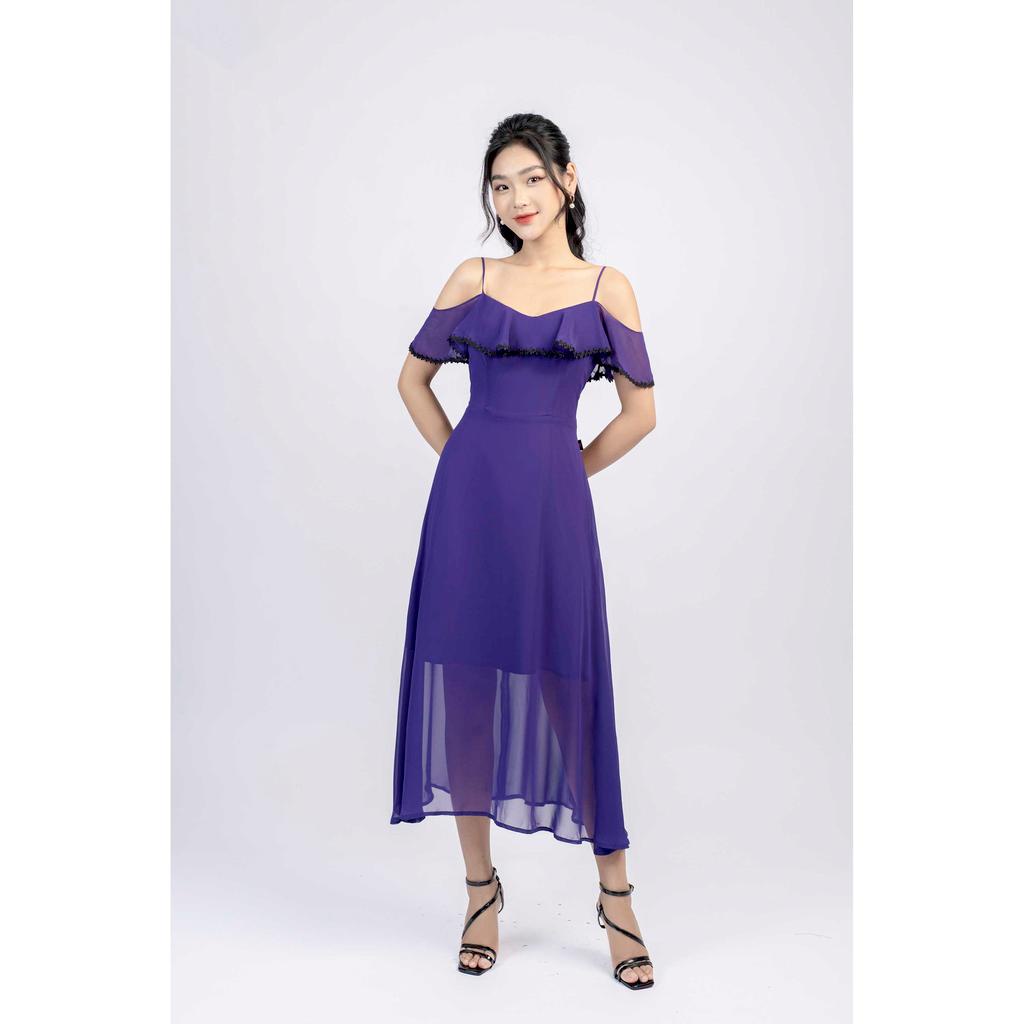 Đầm maxi hai dây, đính bèo ngang ngực kẹp ren MMOutfit M-DA060221146