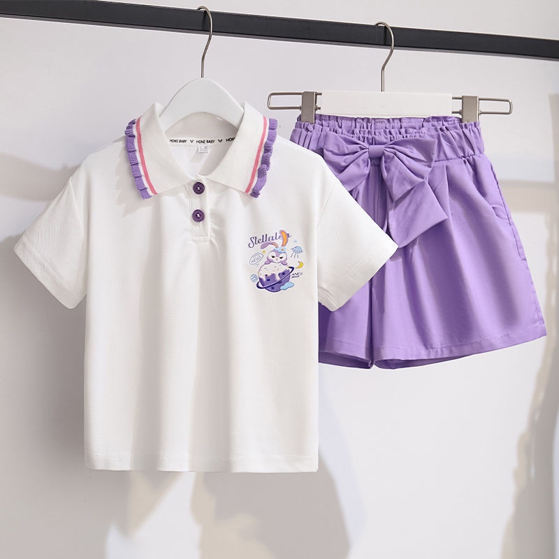 Set Áo Thun POLO + Quần Short Lưng Cao Dáng Rộng Thời Trang Mùa Hè 2022 Cho Bé Gái
