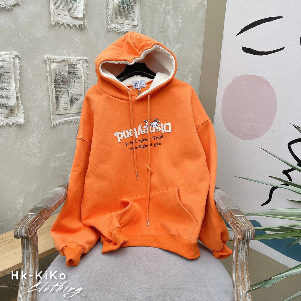 Áo Hoodie chữ thêu phối màu mũ