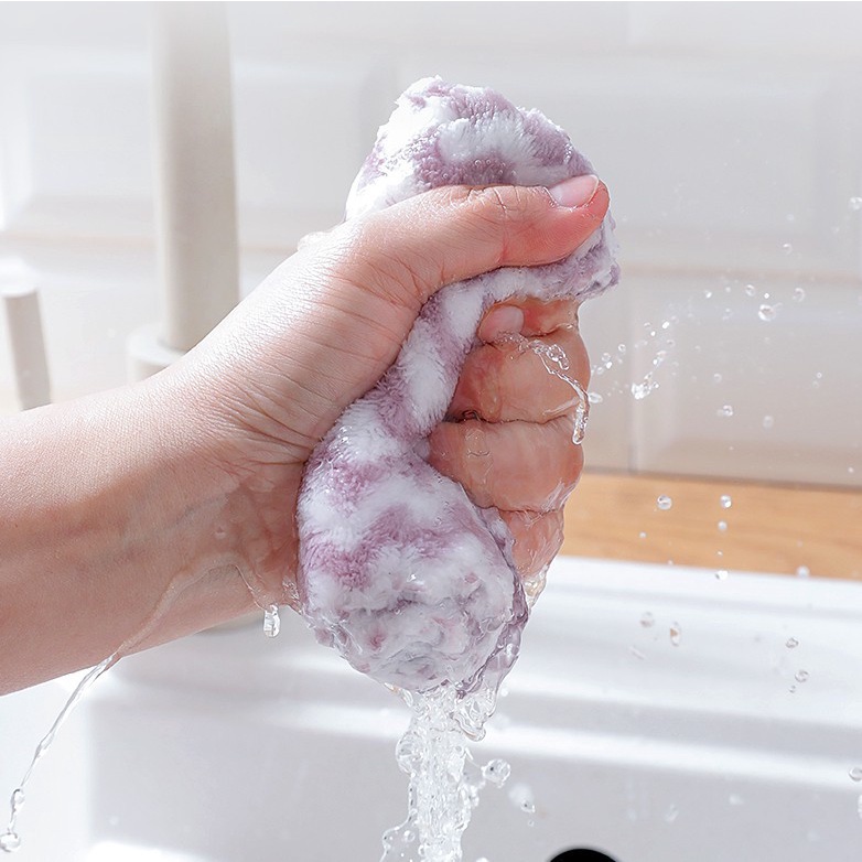 1 Khăn Vải Nhung San Hô Lau Chén Đa Năng Chống Dầu Mỡ