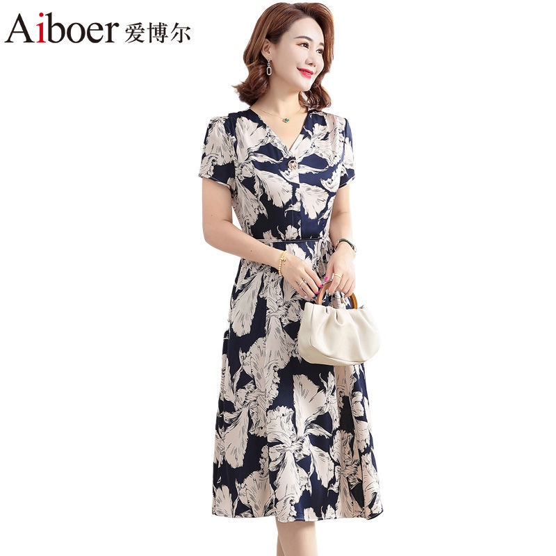 Đầm Cổ Chữ V In Chữ Thời Trang 2022 Phong Cách Phương Tây Dành Cho Phụ Nữ Trung Niên 8.4