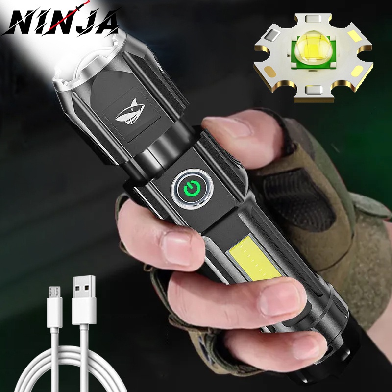 Đèn Pin Cầm Tay 4 Chế Độ Sáng XPE Đa Năng Tích Hợp Pin Sạc USB Bằng ABS