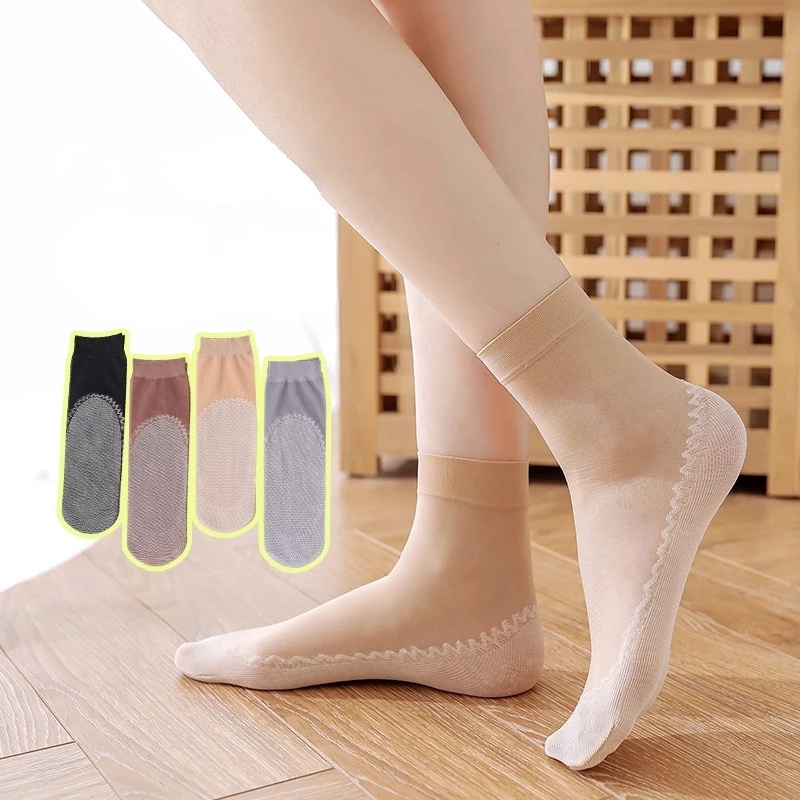 1 Đôi Vớ Ngắn Bằng Lụa Cotton Mềm Mại Chống Trượt Chống Chảy Xệ Thoáng Khí Dành Cho Nữ